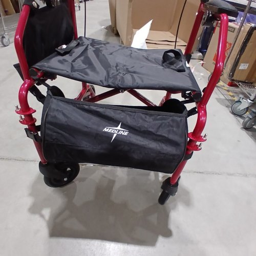 MEDLINE EXCEL TRANSLATOR COMBINATION ROLLATOR/TRANSPORT CHAIR WITH SWING-AWAY FOOTRESTS & CUP HOLDER - 250LBS CAPACITY - RED (MODEL: MDS808200TRR) image 3