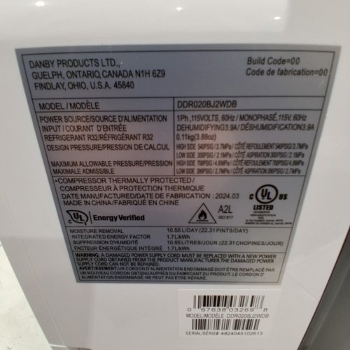 DANBY 10.4L ENERGY STAR DEHUMIDIFIER WITH SMART DEHUMIDIFY AND LED DISPLAY - 1500 SQ.FT - WHITE (MODEL: DDR020BJ2WDB) image 5