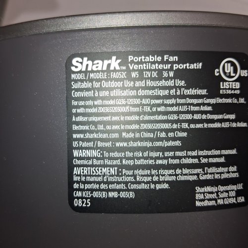 SHARK FLEXBREEZE HYDROGO MISTING PORTABLE FAN, UP TO 12 HOURS OF BATTERY LIFE - 36W - GREY - (MODEL:FA052C) image 6