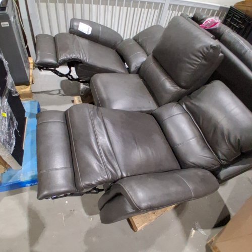 PROSPERA HOME MANER TOP GRAIN LEATHER POWER RECLINIG SOFA - GREY (MODEL: 1894488) image 2