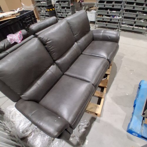 PROSPERA HOME MANER TOP GRAIN LEATHER POWER RECLINIG SOFA - GREY (MODEL: 1894488) image 3