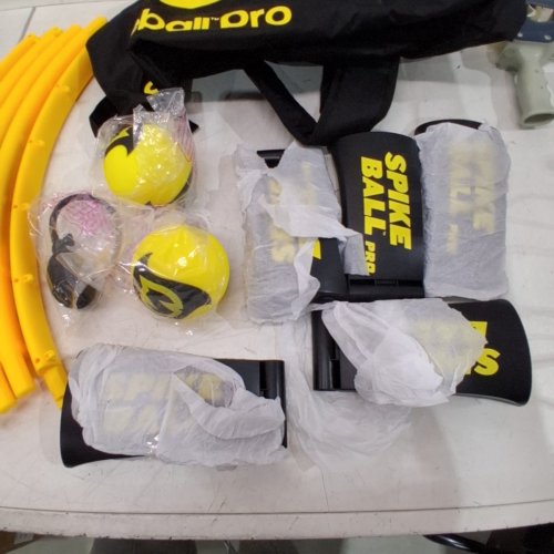 6PC SPIKEBALL PRO KIT TOURNAMENT EDITION WITH STRONGER PLAYING NET NEW BALLS DESINGED TO ADD SPIN, WITH BALL PUMP & BALL SIZE GAUGE - BLACK/YELLOW (MODEL: S-PRO-001) image 3