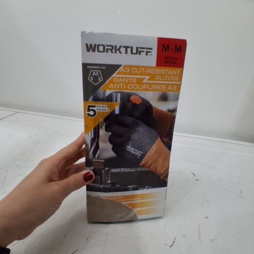 5PR WORKTUFF CUT-RESISTANT GLOVES - MEDIUM - BLACK / BROWN (MODEL: 1966284) image 3