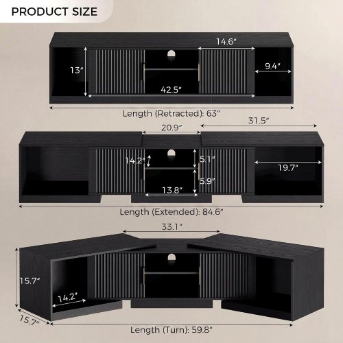 IRONCK ADJUSTABLE TV STAND CABINET FOR 55" - 80" TV'S - BLACK (MODEL: HK-YVAZ05G-01) image 2
