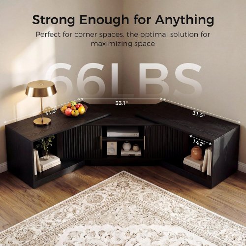 IRONCK ADJUSTABLE TV STAND CABINET FOR 55" - 80" TV'S - BLACK (MODEL: HK-YVAZ05G-01) image 3