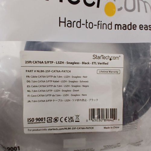 STARTECH CAT6A S/FTP ETHERNET PATCH CABLE - 25FT - BLACK (MODEL: NLBK-25F-CAT6A-PATCH) image 2