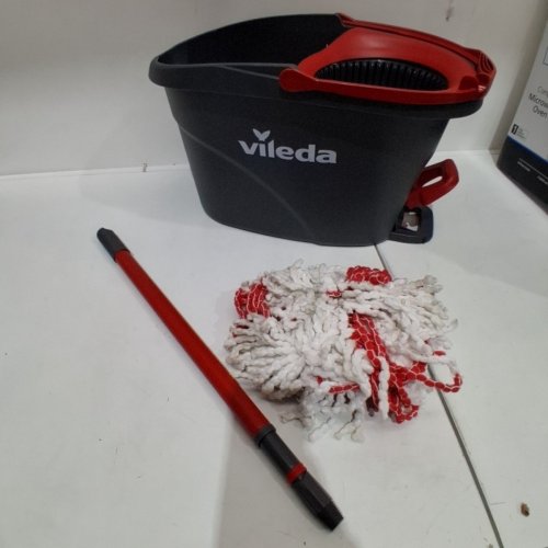 VILEDA EASY WRING AND CLEAN MICROFIBRE MOP AND BUCKET WITH POWER SPIN WRINGER - 22" - 48" - BLACK/RED - (MODEL:134289) image 2