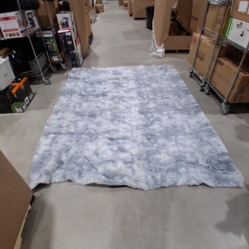 PLUSH SHAG AREA RUG - 8FT X 10FT - GREY/WHITE/BLUE TIE-DYE image 2