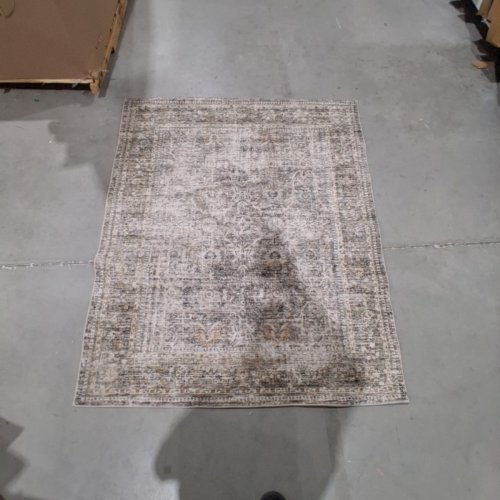 VINTAGE DISTRESSED AREA RUG - 4FT X 5FT - BEIGE GRAY image 2