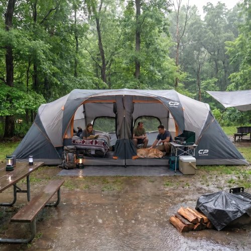 CAMPROS FAMILY DOME TENT WITH 3 ROOMS - 12-PERSON - 20FT X 9FT X 72" - GREEN (MODEL : CP-200972) image 2