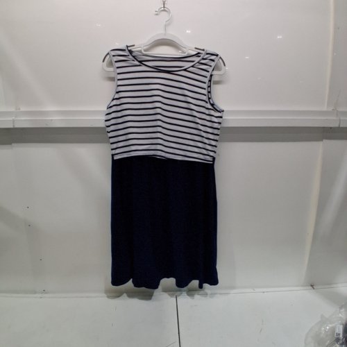WOMENS MATERNITY BREASTFEEDING SUMMER DRESS - LARGE - BLUE/WHITE image 2