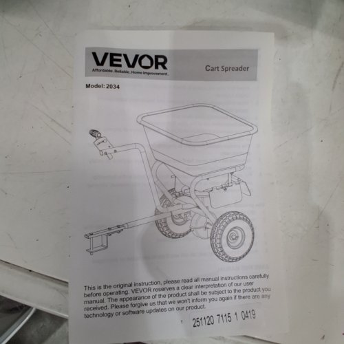 VEVOR ALL TERRAIN TOW-BEHIND SPREADER WIDTH OF 9.8FT AND A 85LB HOPPER - BLACK (MODEL: 2034) image 2