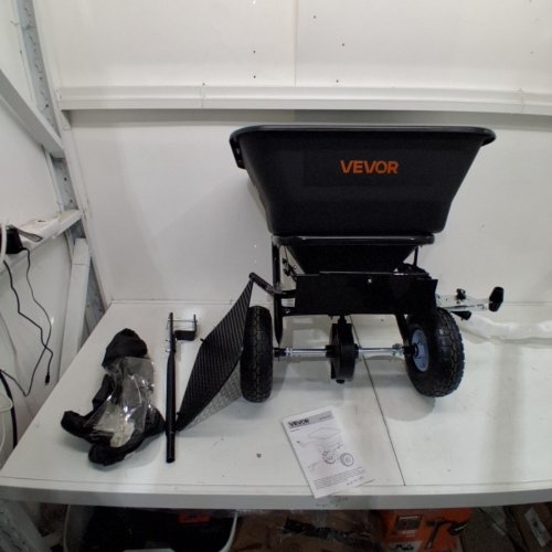 VEVOR ALL TERRAIN TOW-BEHIND SPREADER WIDTH OF 9.8FT AND A 85LB HOPPER - BLACK (MODEL: 2034) image 3