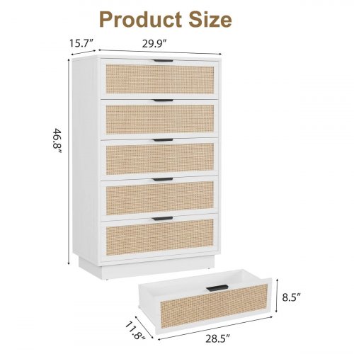 GARVEE 5 DRAWER RATTAN DRESSER - 47" - WHITE/NATURAL (MODEL: PTH_339SVU3P) image 2
