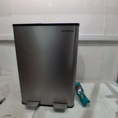 SONGMICS DUAL STEP LID TRASH CAN WITH PLASTIC INNER BUCKETS AND HINGED LIDS - 2 X 30 L BINS - SILVER (MODEL: LTB741EZ01) image 3