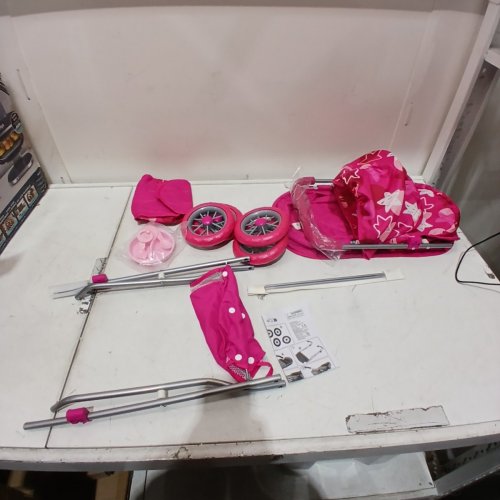 BAYER 4-WHEELED METAL BABY DOLL STROLLER - FITS 18" DOLLS - PINK/WHITE - (MODEL: 12249AB) image 2