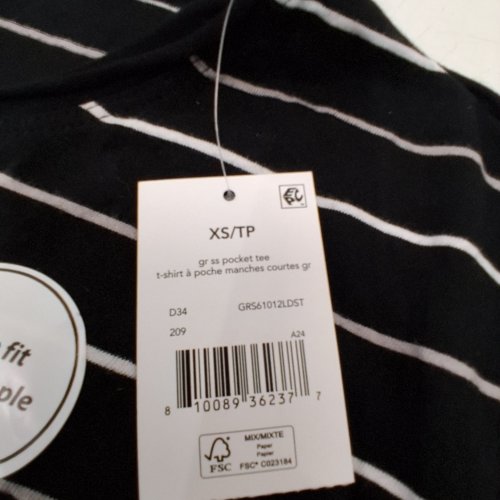 WOMEN'S GEORGE CREW NECK SHORT SLEEVE STRIPED POCKET T-SHIRT - EXTRA SMALL - BLACK/WHITE image 2