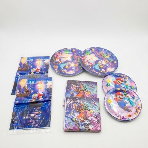 62PC MARIO ASSORTED PARTY TABLEWARE - MULTICOLOUR image 2