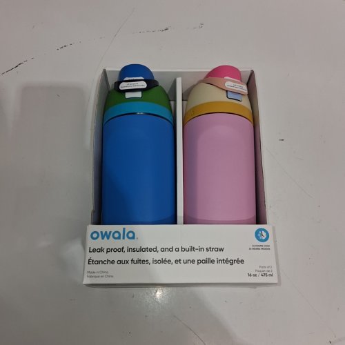 2PK OWALA FREESIP STAINLESS STEEL WATER BOTTLES WITH STRAWS - 16 OZ - PINK/BLUE/GREEN (MODEL: 2856617) image 3