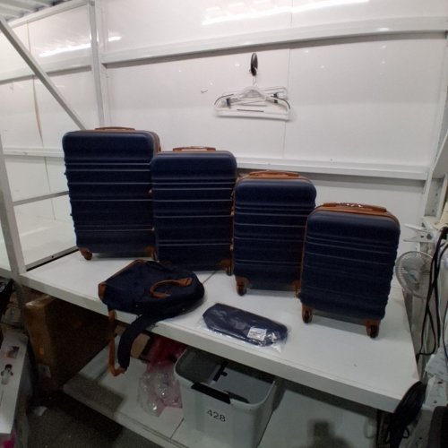 6PC LONG VACATION HARDSIDE LUGGAGE SET WITH SPINNER WHEELS - ASSORTED SIZES - NAVY BLUE/BROWN (MODEL: LV400002) image 3