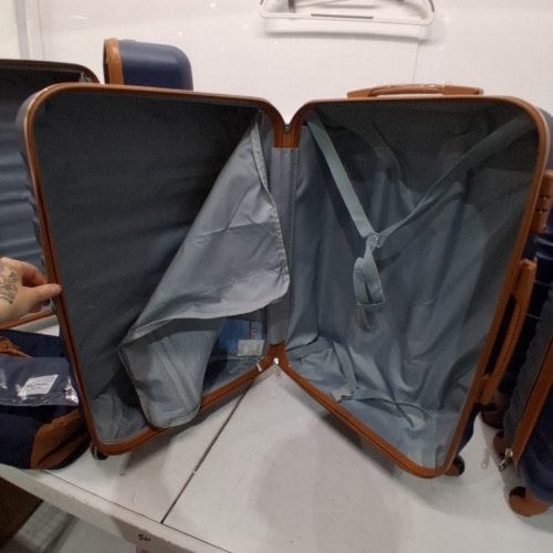 6PC LONG VACATION HARDSIDE LUGGAGE SET WITH SPINNER WHEELS - ASSORTED SIZES - NAVY BLUE/BROWN (MODEL: LV400002) image 8