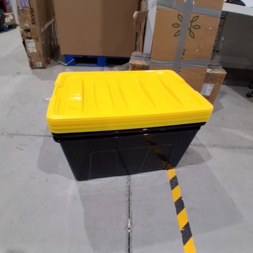 3PK IRIS STOR-IT-ALL BUCKLE HANDLE LOCKABLE BINS - 47 QT - BLACK/YELLOW image 7