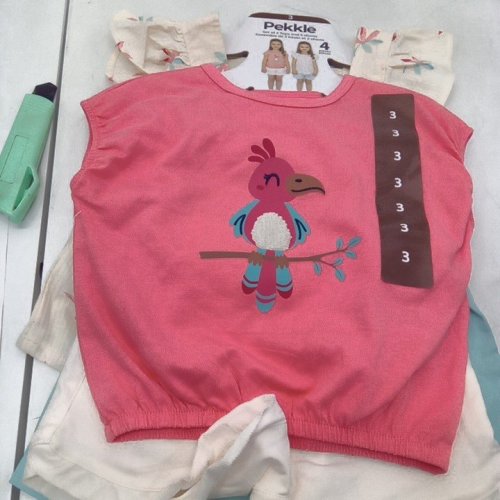 4PC GIRL'S PEKKLE 2 TOPS, 2 SHORTS OUTFIT SET - SIZE 3 - BLUE/WHITE/PINK (STYLE: 2763455) image 3