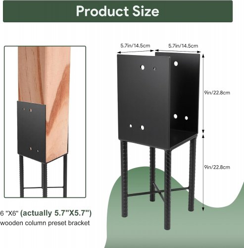 6PK VIODEX HEAVY DUTY U-SHAPED FENCE POST HOLDER BRACKET - 5.7" - BLACK (MODEL: 6 X 6UMZDZ-B-6A) image 2
