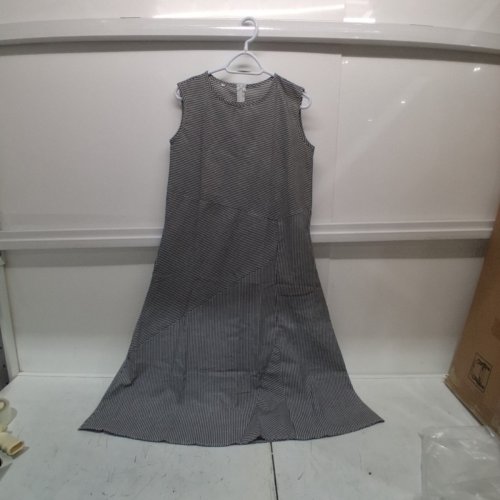 WOMENS STRIPED SLEEVELESS SUMMER DRESS WITH POCKETS - MEDIUM - GREY STRIPES image 2