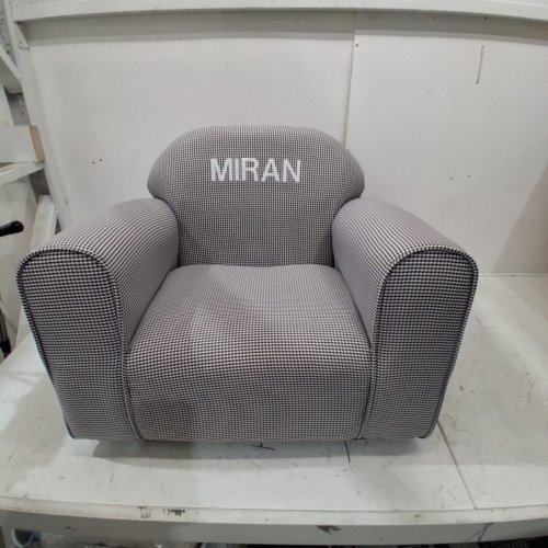 KEET PERSONALIZED KIDS GINGHAM CLUB CHAIR - EMBROIDERED WITH NAME "MIRAN" - GRAY CHECK image 3