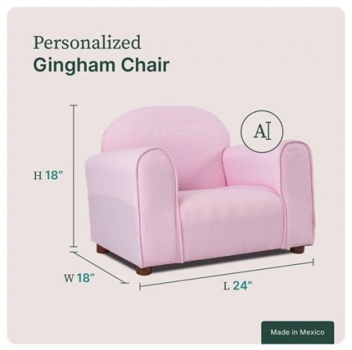 KEET PERSONALIZED KIDS GINGHAM CLUB CHAIR - EMBROIDERED WITH NAME "MIRAN" - GRAY CHECK image 2