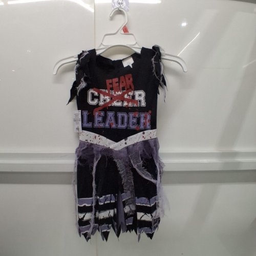2PC GIRL'S ZOMBIE FEARLEADER COSTUME WITH POM-POMS - SMALL (4-6) - BLACK / PURPLE image 3