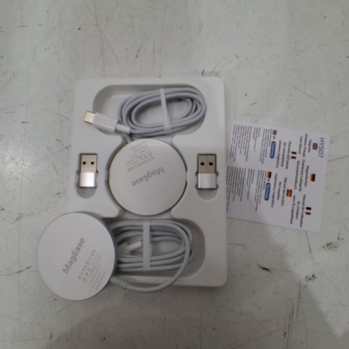 2PK MAGEASE MAGNETIC WIRELESS CHARGER - CHARGING PAD COMPATIBLE WITH IPHONE 16/15/14/13/12 SERIES AND AIRPODS 3/2/PRO, WITH USB-C CABLE AND USB-A CONVERTER - WHITE/GREY (MODEL: HYS07) image 2