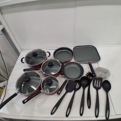 18PC TRAMONTINA ALUMINUM NONSTICK COOKWARE SET - RED (MODEL:‎ 80119567) image 2