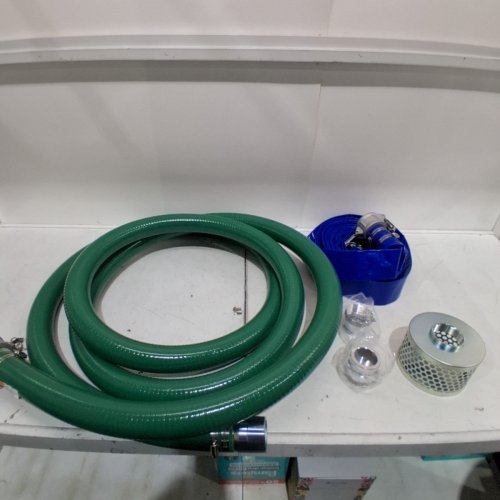 5PC SUCTION HOSE KIT FOR WATER PUMP BLUE BACKWASH HOSE, GREEN SUCTION HOSE, AND STEEL ROUND HOLE STRAINER, CAMLOCKS, CLAMPS, CAM & GROOVE ADAPTER, FOR MULTIPLE PURPOSES - 20FT / 50FT / 2" - GREEN / BLUE - (MODEL: TZ4050X50FT-1) image 2