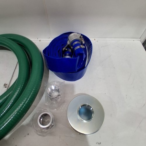 5PC SUCTION HOSE KIT FOR WATER PUMP BLUE BACKWASH HOSE, GREEN SUCTION HOSE, AND STEEL ROUND HOLE STRAINER, CAMLOCKS, CLAMPS, CAM & GROOVE ADAPTER, FOR MULTIPLE PURPOSES - 20FT / 50FT / 2" - GREEN / BLUE - (MODEL: TZ4050X50FT-1) image 3