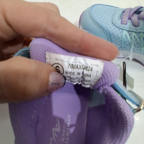 GIRLS' ATHLETIC WORKS VELCRO SLIP ON SNEAKERS - SIZE 6 - BLUE AND PURPLE image 2