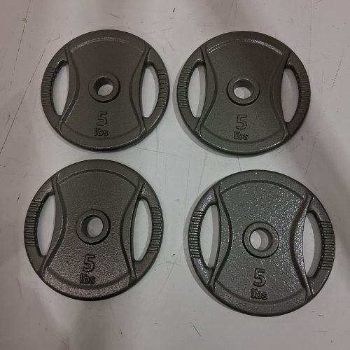 4PK AMAZON BASICS CAST IRON GRIP STANDARD WEIGHT PLATES - 20 LBS - 1" - GREY image 2