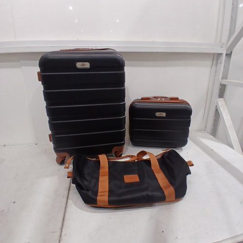 3PC CARRY-ON HARDSIDE SPINNER LUGGAGE SET WITH TSA LOCKS - BLACK / BROWN (ITEM: S84) image 2
