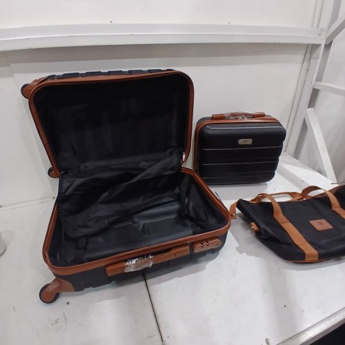3PC CARRY-ON HARDSIDE SPINNER LUGGAGE SET WITH TSA LOCKS - BLACK / BROWN (ITEM: S84) image 4