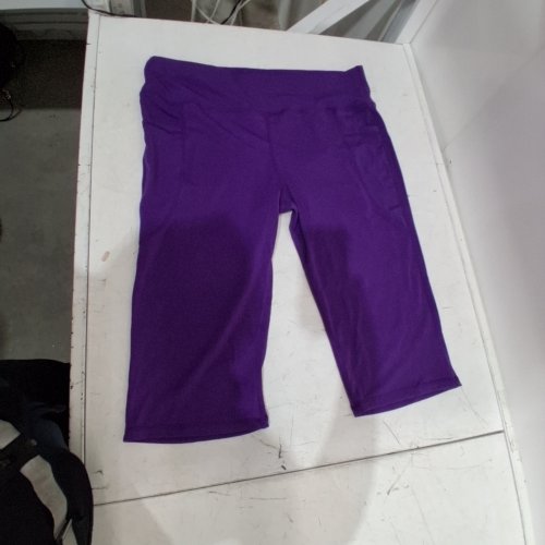 WOMENS HIGH WAISTED LONG BIKER SHORTS WITH POCKETS - 2XL - PURPLE image 2