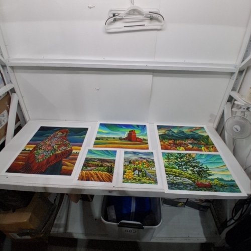 6 ASSORTED RURAL LANDSCAPE ART PRINTS ON CARDSTOCK FROM VARIOUS ARTISTS - 24" X 20"/20" X 16"/14" X 11" - MULTICOLOR image 2
