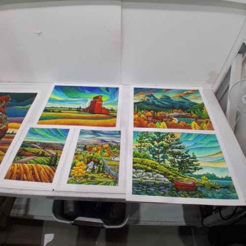 6 ASSORTED RURAL LANDSCAPE ART PRINTS ON CARDSTOCK FROM VARIOUS ARTISTS - 24" X 20"/20" X 16"/14" X 11" - MULTICOLOR image 3