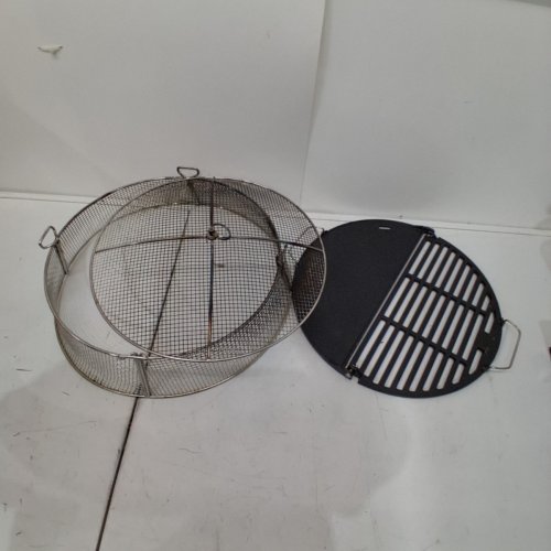 3PC ROUND FIRE PIT SPARK SHIELD COVER AND CAST IRON GRILL - 17" - SILVER/BLACK image 2