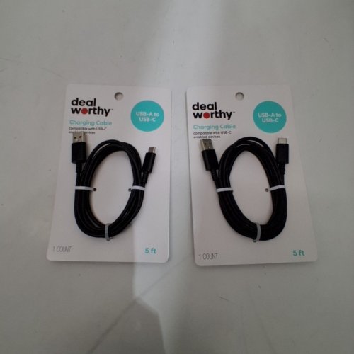 2 DEALWORTHY USB-A TO USB-C CHARGING CABLES - 5FT EACH - BLACK image 2