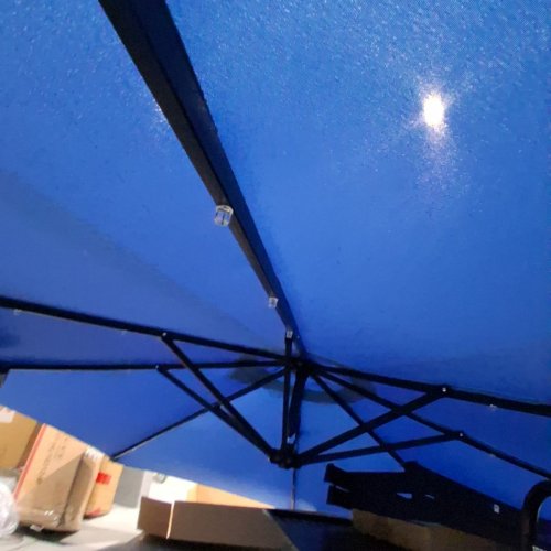 COSTWAY PATIO HANGING SOLAR LED UMBRELLA SUN SHADE WITH CROSS BASE - 10FT - BLUE (MODEL: NP11558LS) image 3