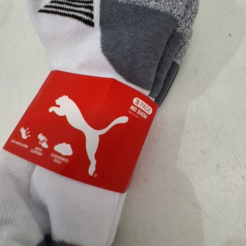 3PR MEN'S PUMA NO SHOW LOW CUT MOISTURE CONTROL SPORT SOCKS - SIZE 9-13 - WHITE/BLACK image 2