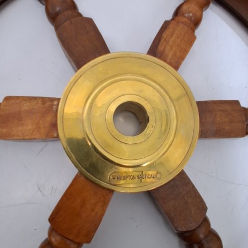 HAMPTON NAUTICAL DELUXE CLASS WOOD AND BRASS DECORATIVE SHIP WHEEL - 24" - BROWN image 2