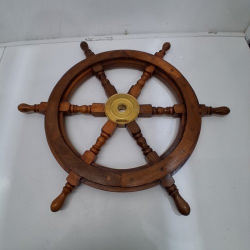 HAMPTON NAUTICAL DELUXE CLASS WOOD AND BRASS DECORATIVE SHIP WHEEL - 24" - BROWN image 3