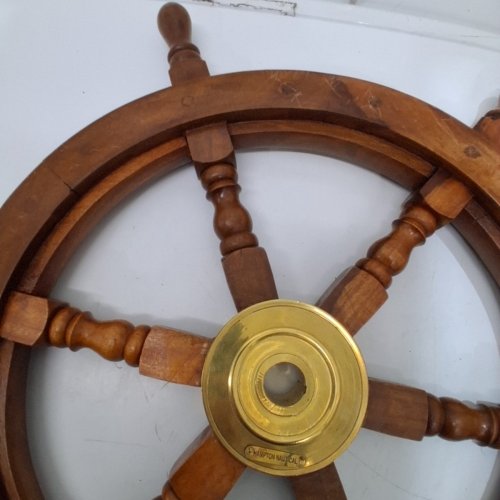 HAMPTON NAUTICAL DELUXE CLASS WOOD AND BRASS DECORATIVE SHIP WHEEL - 24" - BROWN image 4